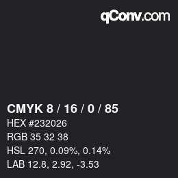 カラーコード: CMYK 8 / 16 / 0 / 85 | qconv.com