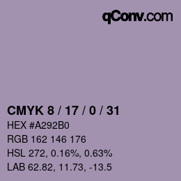Farbcode: CMYK 8 / 17 / 0 / 31 | qconv.com
