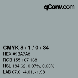 カラーコード: CMYK 8 / 1 / 0 / 34 | qconv.com