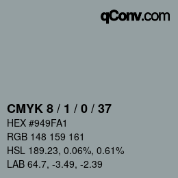 カラーコード: CMYK 8 / 1 / 0 / 37 | qconv.com