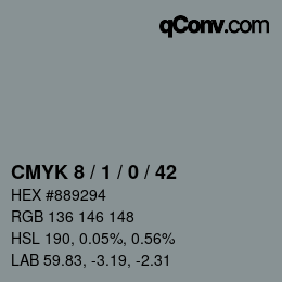 Color code: CMYK 8 / 1 / 0 / 42 | qconv.com