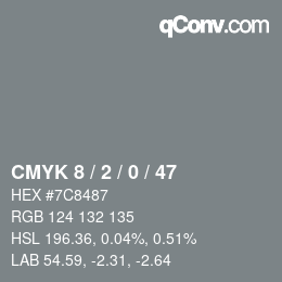 カラーコード: CMYK 8 / 2 / 0 / 47 | qconv.com