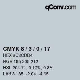 颜色代码: CMYK 8 / 3 / 0 / 17 | qconv.com