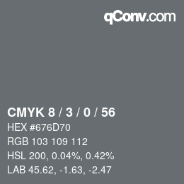 Code couleur: CMYK 8 / 3 / 0 / 56 | qconv.com