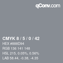 カラーコード: CMYK 8 / 5 / 0 / 42 | qconv.com