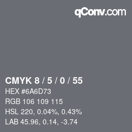Código de color: CMYK 8 / 5 / 0 / 55 | qconv.com