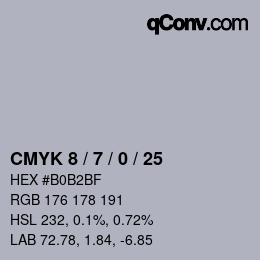 颜色代码: CMYK 8 / 7 / 0 / 25 | qconv.com