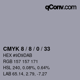 カラーコード: CMYK 8 / 8 / 0 / 33 | qconv.com