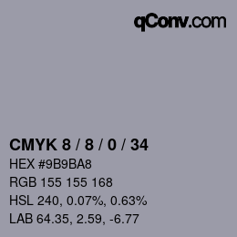 カラーコード: CMYK 8 / 8 / 0 / 34 | qconv.com