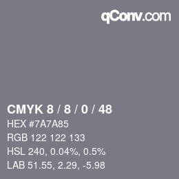 カラーコード: CMYK 8 / 8 / 0 / 48 | qconv.com
