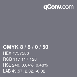 カラーコード: CMYK 8 / 8 / 0 / 50 | qconv.com