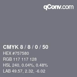 カラーコード: CMYK 8 / 8 / 0 / 50 | qconv.com