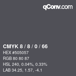 カラーコード: CMYK 8 / 8 / 0 / 66 | qconv.com