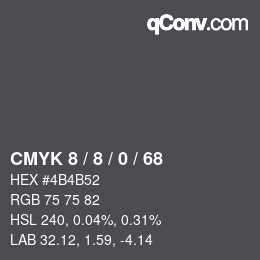 カラーコード: CMYK 8 / 8 / 0 / 68 | qconv.com