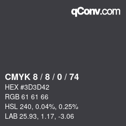 Farbcode: CMYK 8 / 8 / 0 / 74 | qconv.com