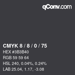 カラーコード: CMYK 8 / 8 / 0 / 75 | qconv.com