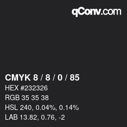 カラーコード: CMYK 8 / 8 / 0 / 85 | qconv.com