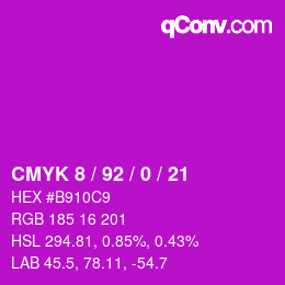 カラーコード: CMYK 8 / 92 / 0 / 21 | qconv.com