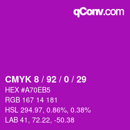 カラーコード: CMYK 8 / 92 / 0 / 29 | qconv.com