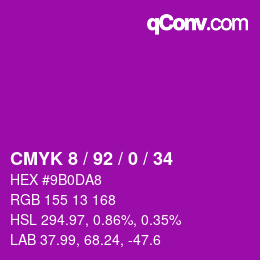 カラーコード: CMYK 8 / 92 / 0 / 34 | qconv.com