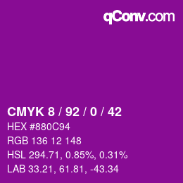 颜色代码: CMYK 8 / 92 / 0 / 42 | qconv.com