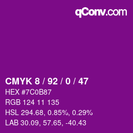 カラーコード: CMYK 8 / 92 / 0 / 47 | qconv.com