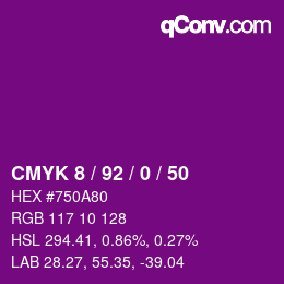 カラーコード: CMYK 8 / 92 / 0 / 50 | qconv.com