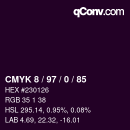 カラーコード: CMYK 8 / 97 / 0 / 85 | qconv.com