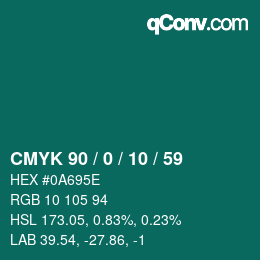Color code: CMYK 90 / 0 / 10 / 59 | qconv.com