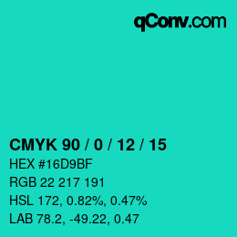 颜色代码: CMYK 90 / 0 / 12 / 15 | qconv.com
