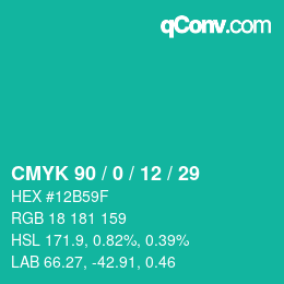 Code couleur: CMYK 90 / 0 / 12 / 29 | qconv.com