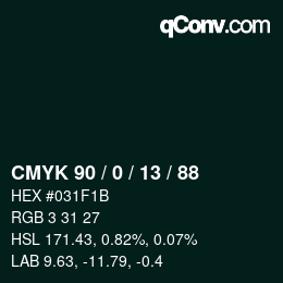 Color code: CMYK 90 / 0 / 13 / 88 | qconv.com
