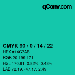 Color code: CMYK 90 / 0 / 14 / 22 | qconv.com