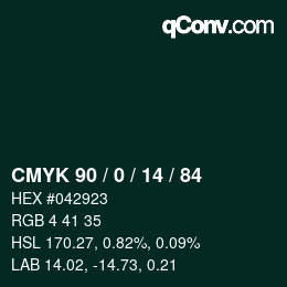 Color code: CMYK 90 / 0 / 14 / 84 | qconv.com