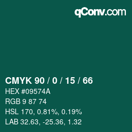 Color code: CMYK 90 / 0 / 15 / 66 | qconv.com