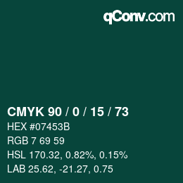 Color code: CMYK 90 / 0 / 15 / 73 | qconv.com
