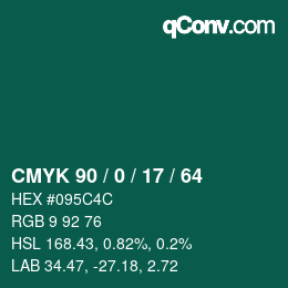 Farbcode: CMYK 90 / 0 / 17 / 64 | qconv.com