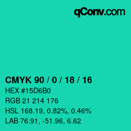Color code: CMYK 90 / 0 / 18 / 16 | qconv.com