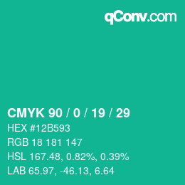 颜色代码: CMYK 90 / 0 / 19 / 29 | qconv.com