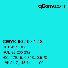 カラーコード: CMYK 90 / 0 / 1 / 8 | qconv.com
