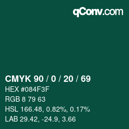 颜色代码: CMYK 90 / 0 / 20 / 69 | qconv.com