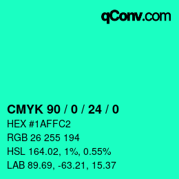 カラーコード: CMYK 90 / 0 / 24 / 0 | qconv.com