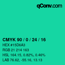 カラーコード: CMYK 90 / 0 / 24 / 16 | qconv.com