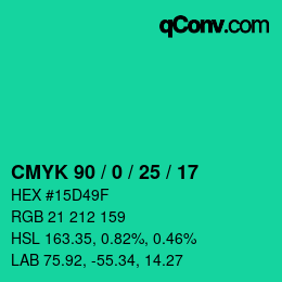 颜色代码: CMYK 90 / 0 / 25 / 17 | qconv.com