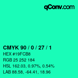Código de color: CMYK 90 / 0 / 27 / 1 | qconv.com