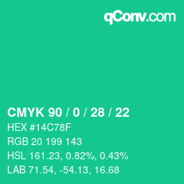 颜色代码: CMYK 90 / 0 / 28 / 22 | qconv.com
