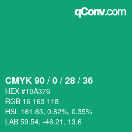 颜色代码: CMYK 90 / 0 / 28 / 36 | qconv.com