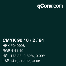 カラーコード: CMYK 90 / 0 / 2 / 84 | qconv.com