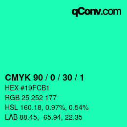 カラーコード: CMYK 90 / 0 / 30 / 1 | qconv.com