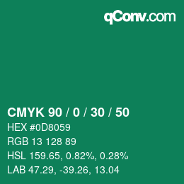 カラーコード: CMYK 90 / 0 / 30 / 50 | qconv.com